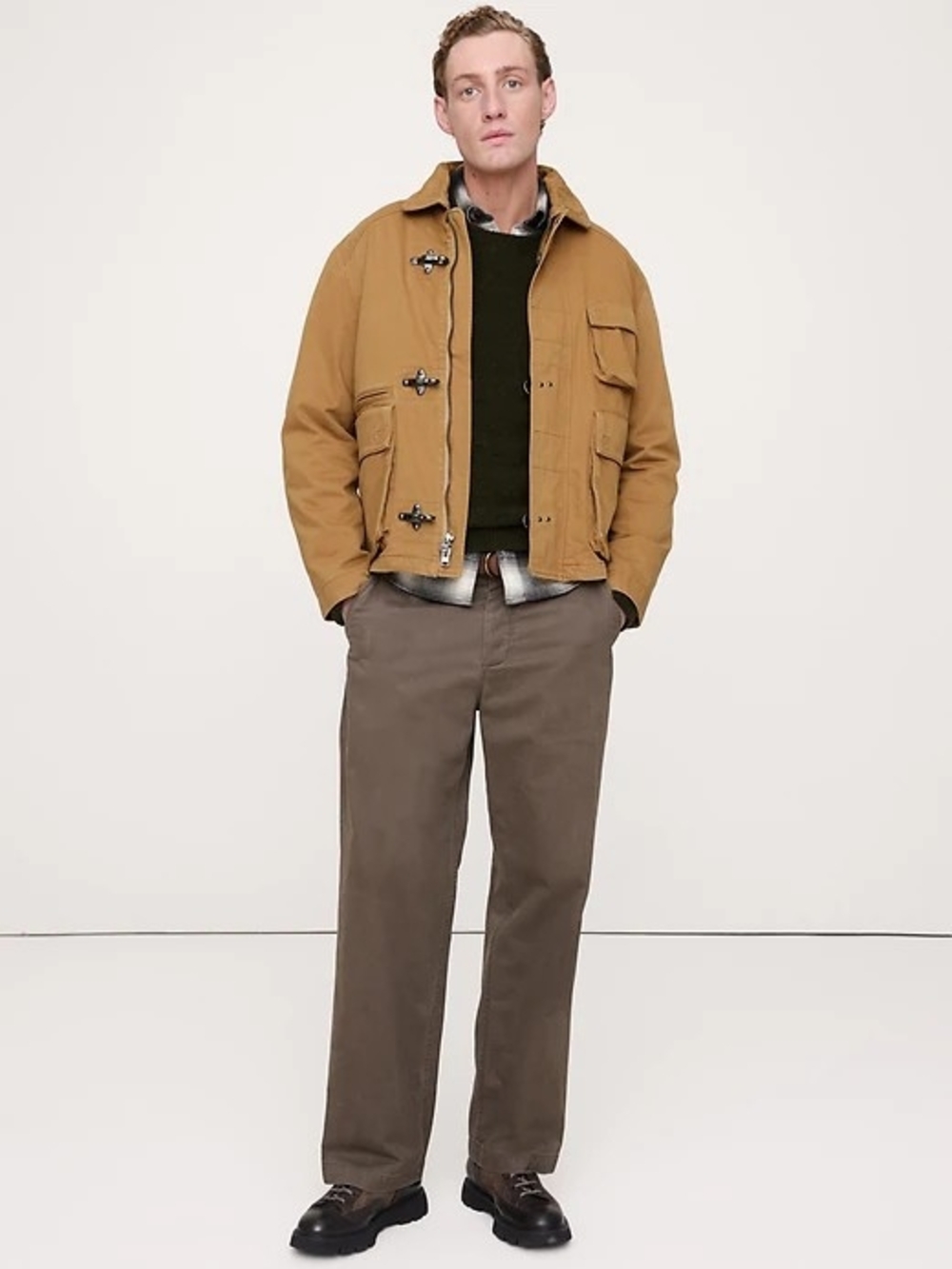 Banana Republic NEW Cotton Fireman-Clasp Jacket (Medium), Beige